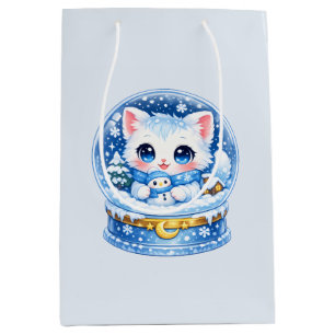 Snow Globe Kitty – Cute Winter Snowman Cat Medium Gift Bag