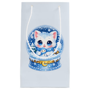 Snow Globe Kitty – Cute Winter Snowman Cat Small Gift Bag