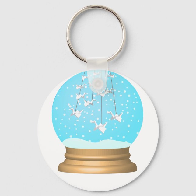 Snow globe Origami swan snowglobe Keychain (Front)