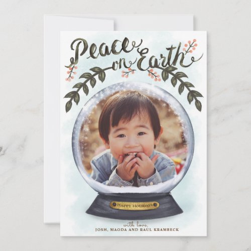 Snow Globe Peace on Earth Holidays Photo Card