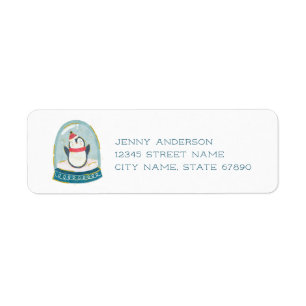 Snow Globe Penguin Return Address Labels