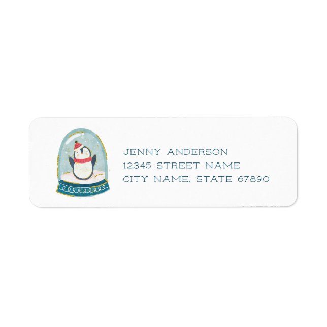 Snow Globe Penguin Return Address Labels (Front)