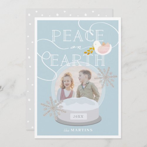 Snow Globe Photo Blue Christmas Card