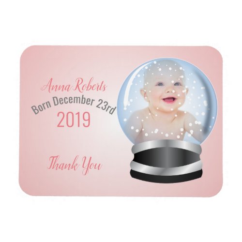 Snow Globe Pink girl baby thank you Magnet