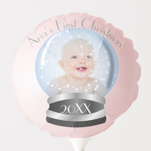 Snow Globe Pink Girl Babys 1st Christmas Photo Balloon