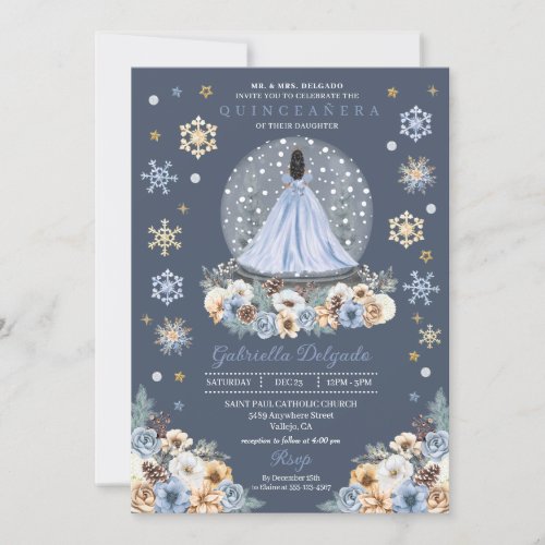Snow Globe Princess Winter Wonderland Quinceaera Invitation