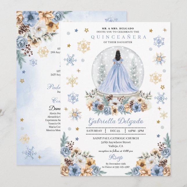 Snow Globe Princess Winter Wonderland Quinceañera Invitation (Front/Back)