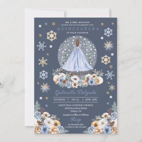 Snow Globe Princess Winter Wonderland Quinceaera Invitation