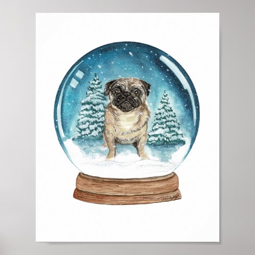 Snow Globe Pug Art Print