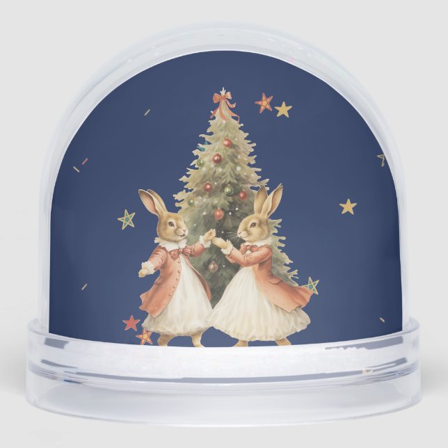 SNOW GLOBE RABBITS TRIMMING CHRISTMAS TREE (Front)