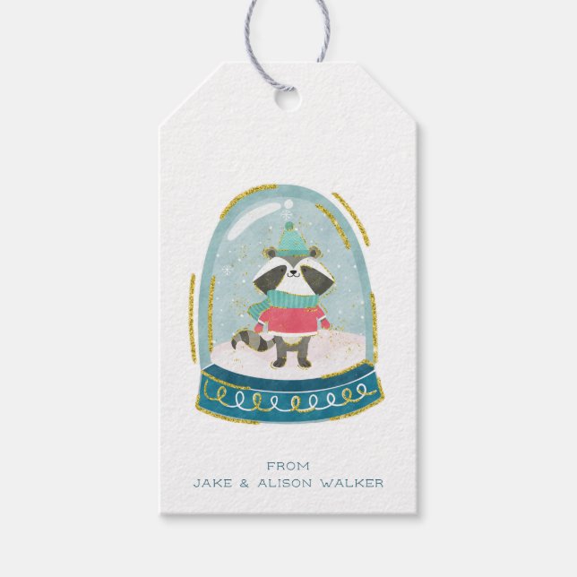 Snow Globe Raccoon Gift Tags (Front)