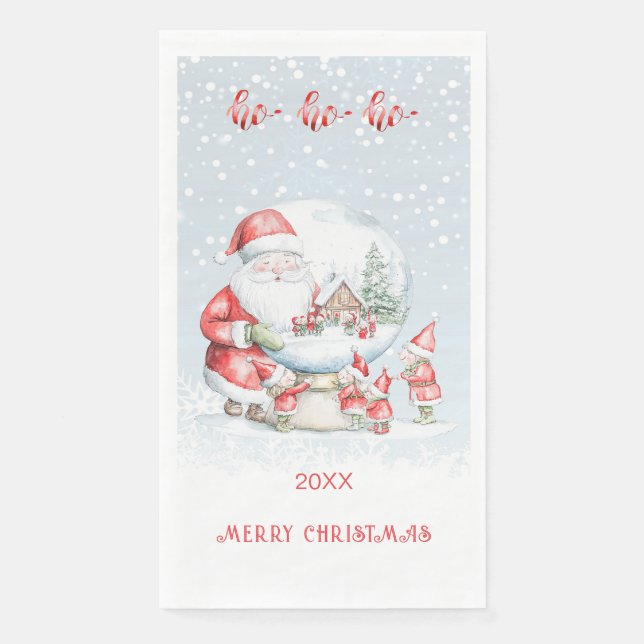 Snow Globe Santa Elf Christmas Paper Guest Towels (Front)
