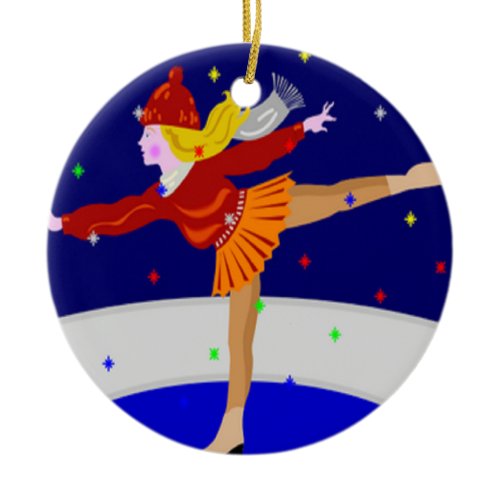 Snow globe skater ceramic ornament
