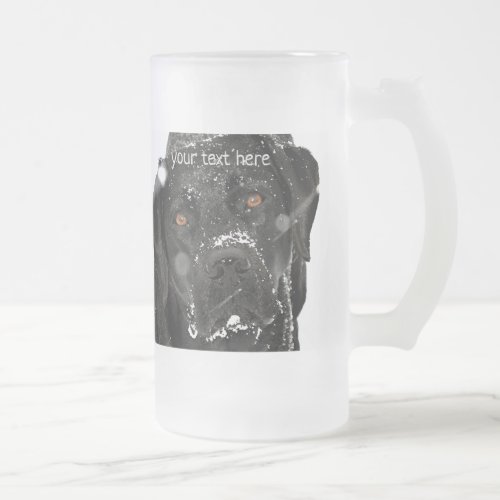 Snow Globe _ Snow Dog _ Black Labrador Frosted Glass Beer Mug