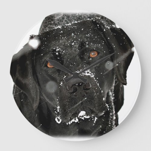 Snow Globe _ Snow Dog _ Black Labrador Large Clock