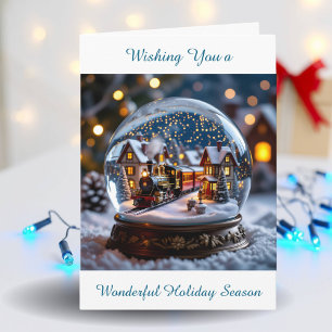 Snow globe Vintage Train Happy Holidays Holiday Card