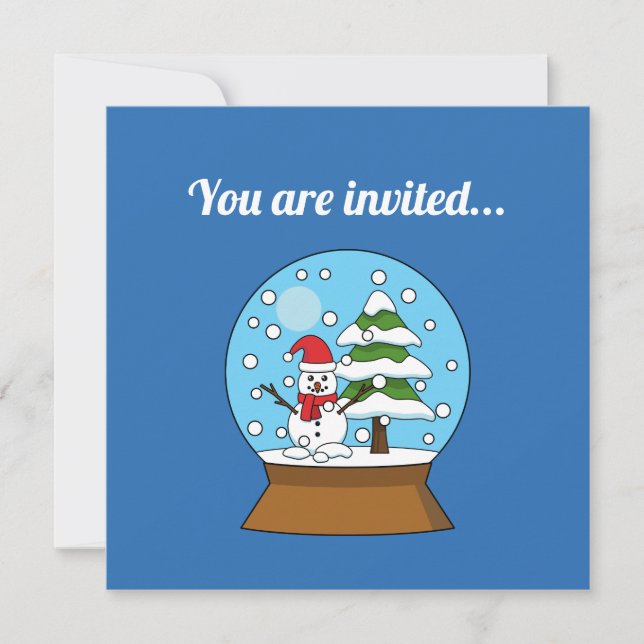 Snow Globe w/ Snowman and Pine Tree | Personalize Invitation (Front)