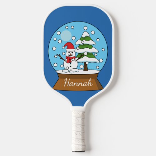 Snow Globe w Snowman and Pine Tree  Personalize Pickleball Paddle