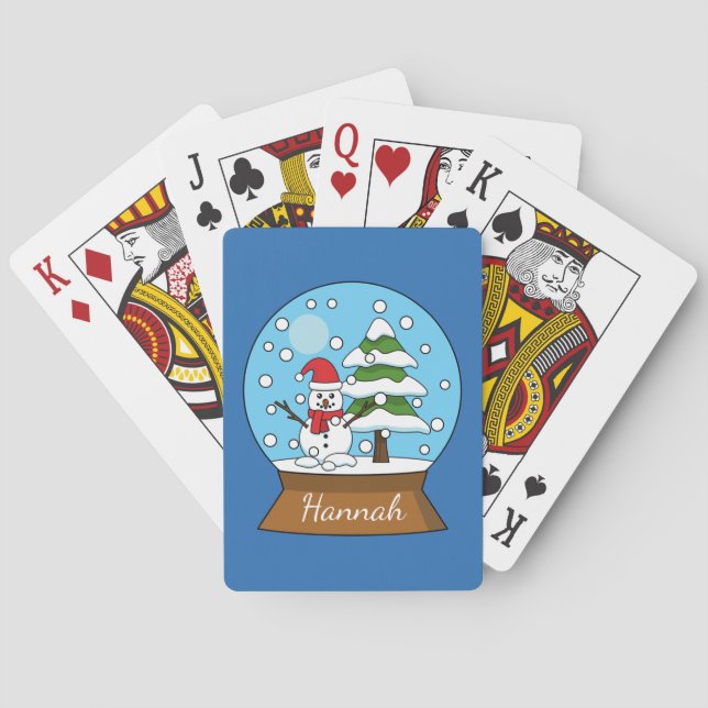 Snow Globe w/ Snowman and Pine Tree | Personalize Poker Cards (Back)
