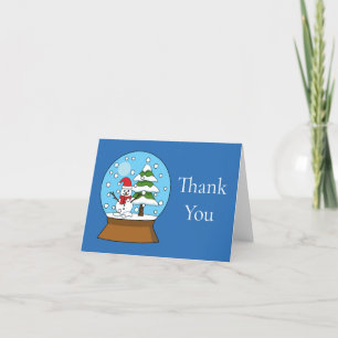 Snow Globe w/ Snowman and Pine Tree   Personalize Thank You Card