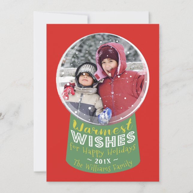 Snow Globe Warmest Wishes Christmas Photo Card (Front)