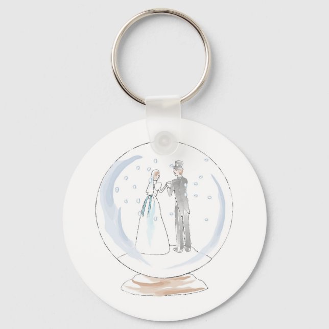 Snow Globe Wedding Couple Keychain (Front)