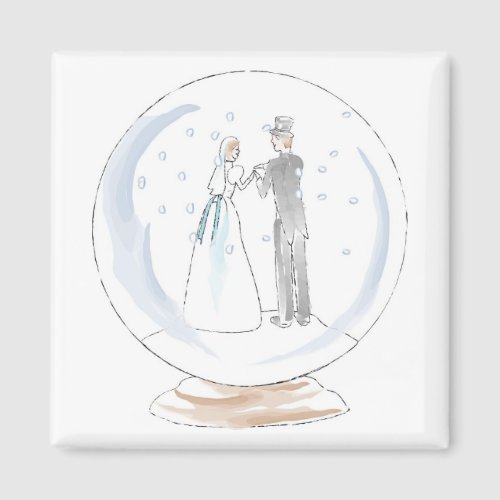 Snow Globe Wedding Couple Magnet