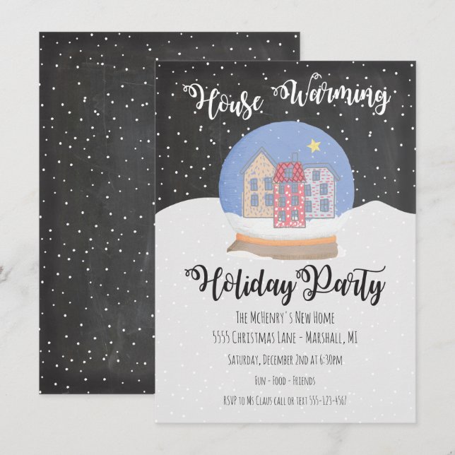 Snow Globe Winter Snow House Warming Holiday Party Invitation (Front/Back)