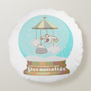 Snow globe winter yeti baby boy blue cute round pillow