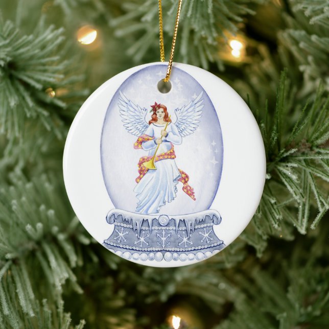 Snow globe with angel illustration ceramic ornament (Tree)