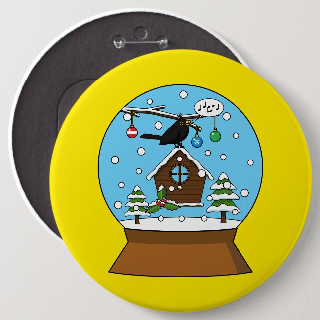 Snow Globe with Blackbird Singing Button (Front & Back)