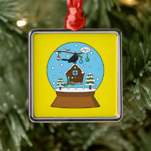 Snow Globe with Blackbird Singing Metal Ornament