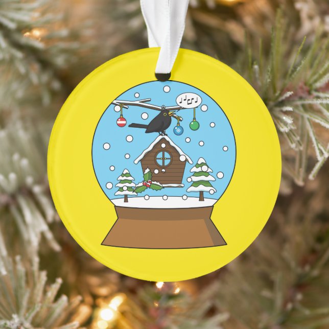 Snow Globe with Blackbird Singing Ornament (Tree)