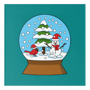 Snow Globe with Cardinal Snowman and Pine Tree Acrylic Print