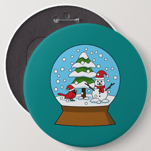 Snow Globe with Cardinal Snowman and Pine Tree Button (Front & Back)