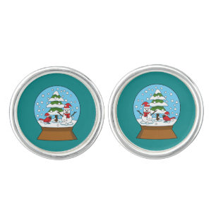 Snow Globe with Cardinal Snowman and Pine Tree Cufflinks