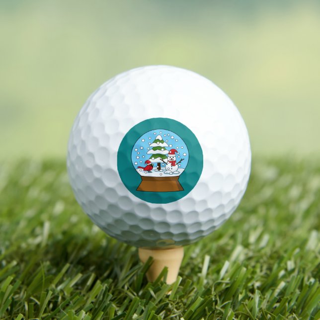 Snow Globe with Cardinal Snowman and Pine Tree Golf Balls (Insitu Tee)
