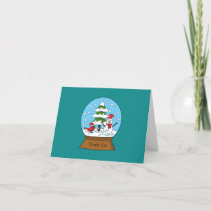 Snow Globe with Cardinal Snowman and Pine Tree Letterpress Thank You Card