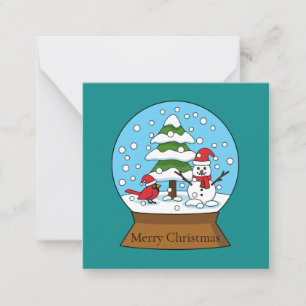 Snow Globe with Cardinal Snowman and Pine Tree Note Card