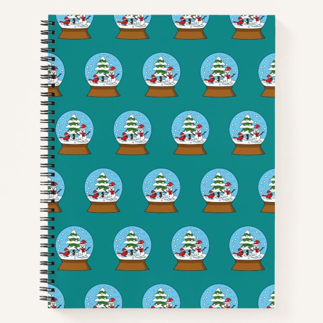 Snow Globe with Cardinal Snowman and Pine Tree Notebook (Front)