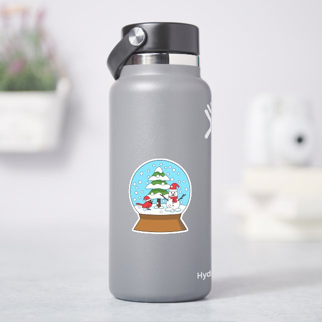 Snow Globe with Cardinal Snowman and Pine Tree Sticker (HydroFlask)