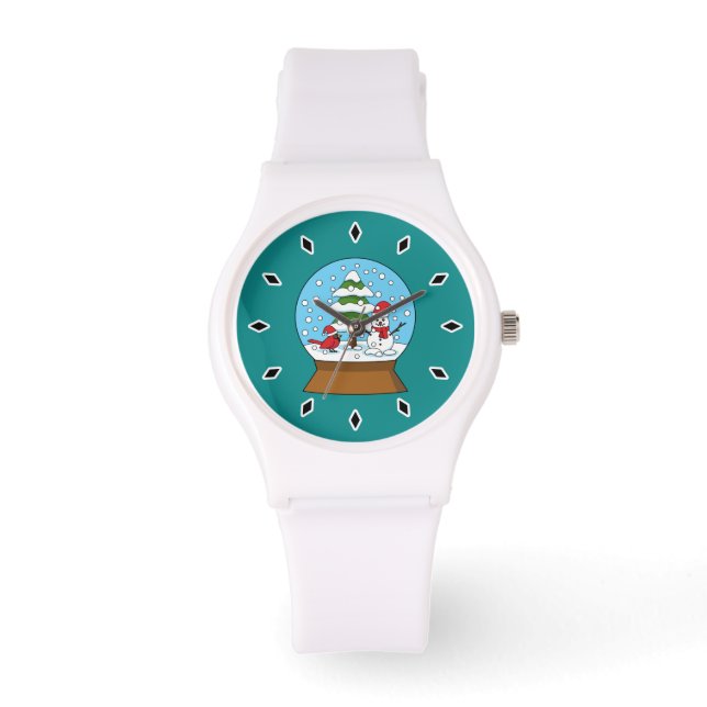 Snow Globe with Cardinal Snowman and Pine Tree Watch (Front)