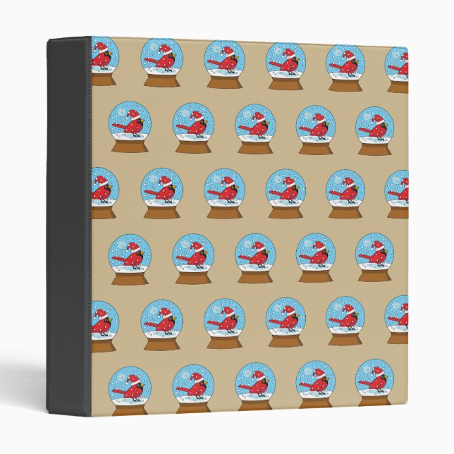 Snow Globe with Cute Red Cardinal 3 Ring Binder (Front/Spine)