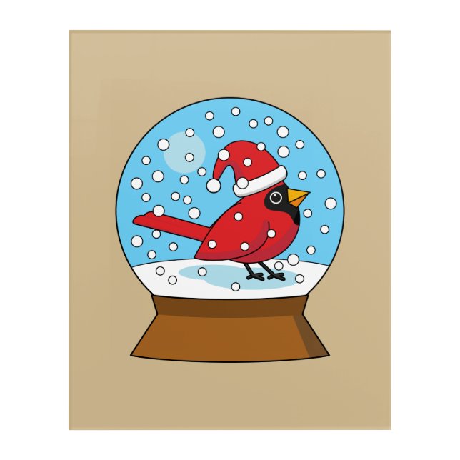 Snow Globe with Cute Red Cardinal Acrylic Print (Front)
