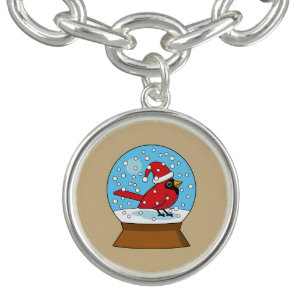 Snow Globe with Cute Red Cardinal Bracelet