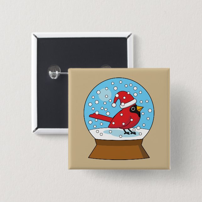 Snow Globe with Cute Red Cardinal Button (Front & Back)