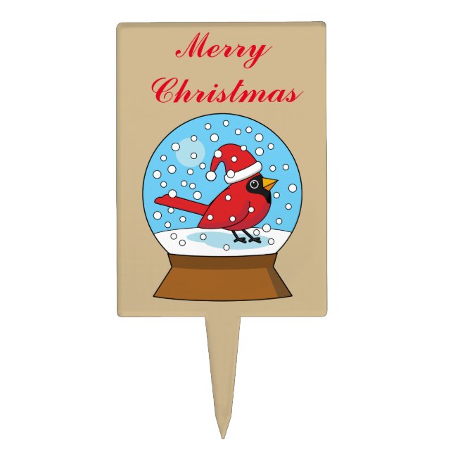 Snow Globe with Cute Red Cardinal Cake Topper (Front)