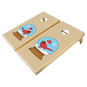 Snow Globe with Cute Red Cardinal Cornhole Set