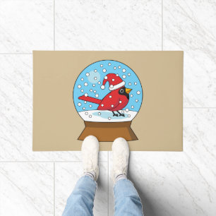 Snow Globe with Cute Red Cardinal Doormat