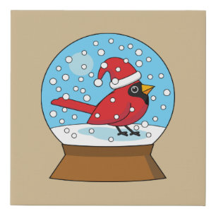 Snow Globe with Cute Red Cardinal Faux Canvas Print